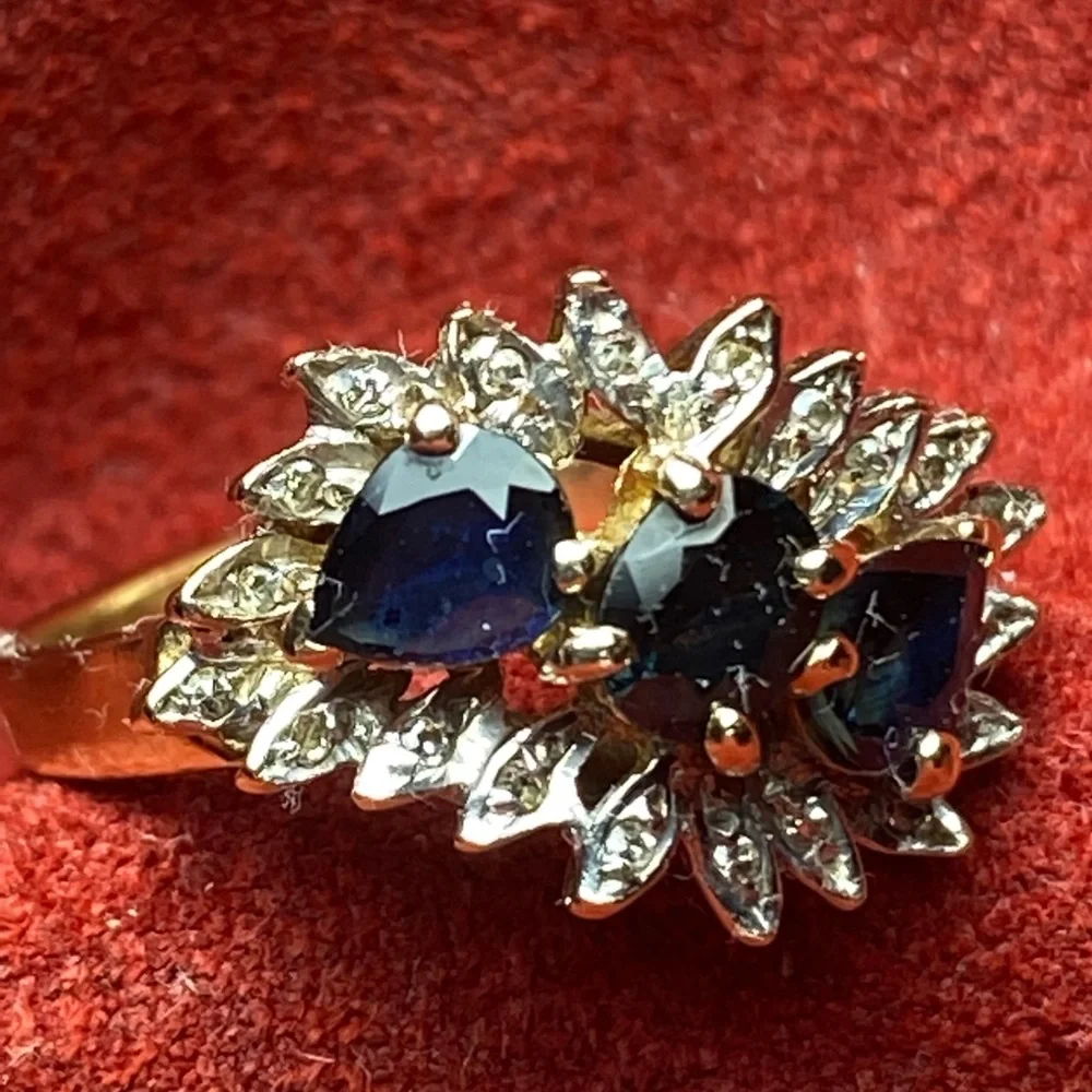 10K Gold Blue Sapphire & Diamond Ring 6.5